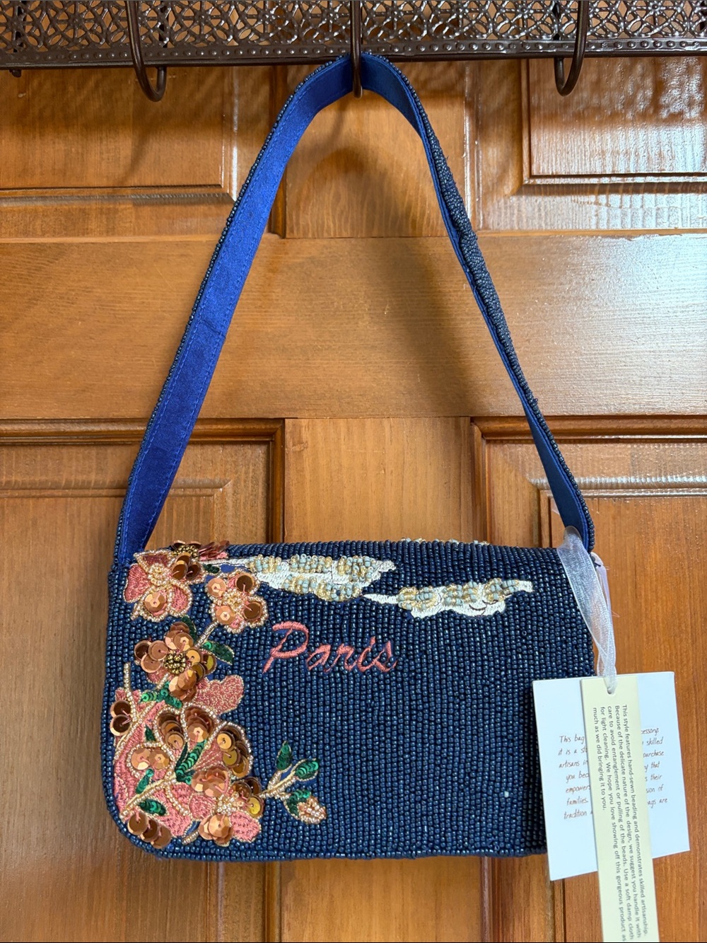 From India to You Beaded Paris Motif Shoulder Bag - Navy - Picture 2 of 11